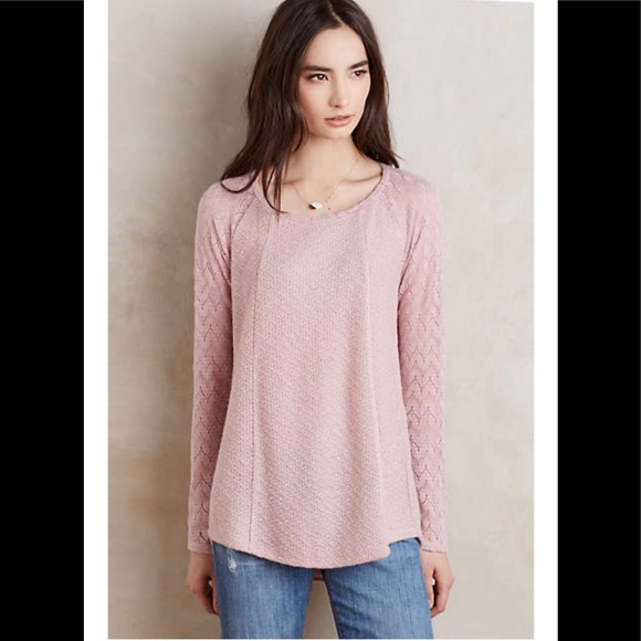 Anthropologie One September Feathered Lace Dusty Pink Sweater - Picture 4 of 4